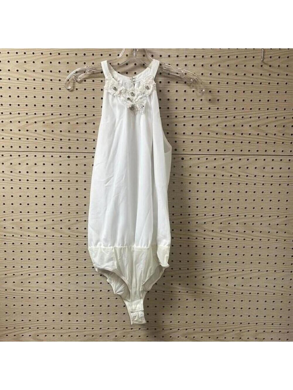 Belle Badgley Mischka white Racerback Bodysuit open back bridal wedding